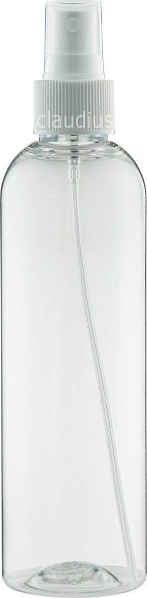 Lege plastic Fles 250 ml PET Tall Boston 24 - transparant - met Witte verstuiverdop – set van 10 stuks - Navulbaar - leeg
