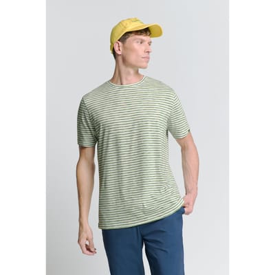 No Excess T-shirt Crewneck Multi Coloured Melange Stripes Green Size: L | Basic T-Shirts Outlet | Heren | Groen