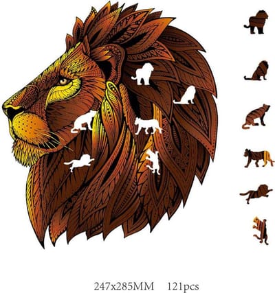 Logic Giochi Mandala Lion Houten Puzzel – 121 Stukjes – 28,5 x 24,7 cm