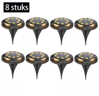 Solar Grondspot (8 stuks)12 Leds-Tuinverlichting op zonne energie-ABS Grond Spots-Zonne grondverlichting-op Zonne-energie met Buiten Verlichting Tuinverlichting- Buitenverlichting Tuinlamp-Warm wit