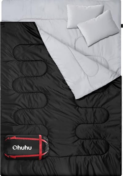 Camping Slaapzak - ‎220.98 x 149.86 x 6.35 cm; 540 g ‎Sleeping Bag with 2 Pillows and Carry Bag - Waterproof - Lightweight - for 2 Persons