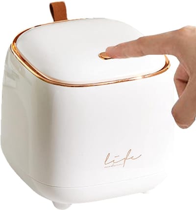 Bureau-prullenbak - Tafelafvalbakje - Mini-prullenbak met Deksel - Prullenbak Klein - Prullenmand - Compacte Afvalorganizer - voor Slaapkamer Kantoor en Woonkamer - 14.5X14.5X15cm - wit