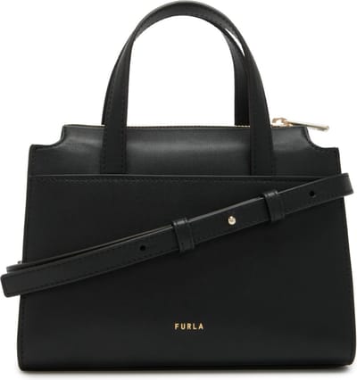 FURLA Leren Handtas Schoudertas Nuvola Boston Bag Nero Zwart
