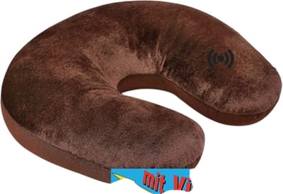 Kuschelmaxx Nekkussen met vibratiemassage - Reiskussen vliegtuig - Bruin - Stevig & zacht - Mooie print - Gevuld met microgranulaat - Vormvast & wasbaar - Ideaal voor op reis - Koele & warme zijde