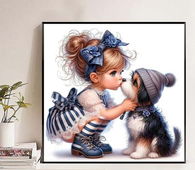 DIY kruissteekborduurpakket/Schattig meisje en hond/gedrukt kruissteekpatroon borduurpakket (frame niet inbegrepen) 50*50CM