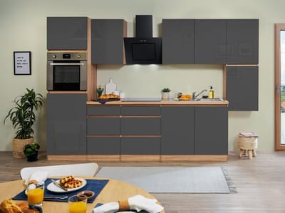 Goedkope keuken 320  cm - complete keuken met apparatuur Lorena  - Eiken/Grijs - soft close - keramische kookplaat    - afzuigkap - oven    - spoelbak
