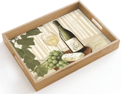 Dienblad hout 40x30 cm - Schootdienblad - Wijn - Druiven - Kaas - Bladeren - Borrelplank rechthoek - Plateau dienbladen