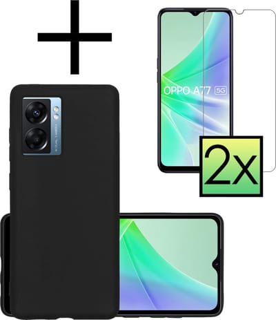 Hoesje - Met 2x Screenprotector - Geschikt voor OPPO A77 - Sterk & Shockproof - Back Cover - Siliconen Case - Telefoon Hoes - Zwart