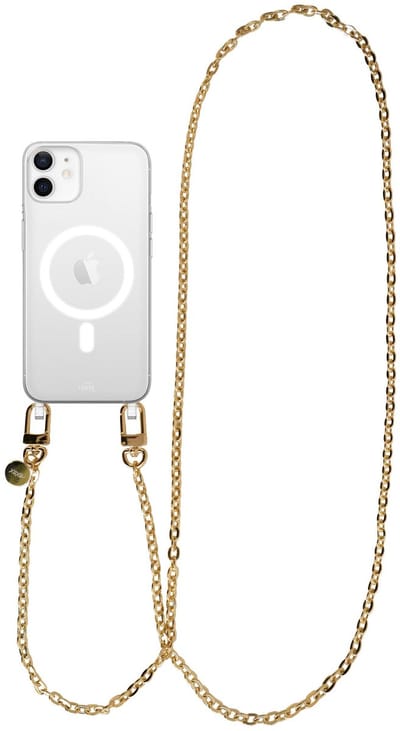 xoxo Wildhearts magnetisch hoesje geschikt voor iPhone 12 MagSafe - Dreamy - Transparant telefoonhoesje met koord - Telefoonkoord - Gouden schakelketting - Lang koord