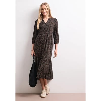 Midi-jurk met gespleten hals en print