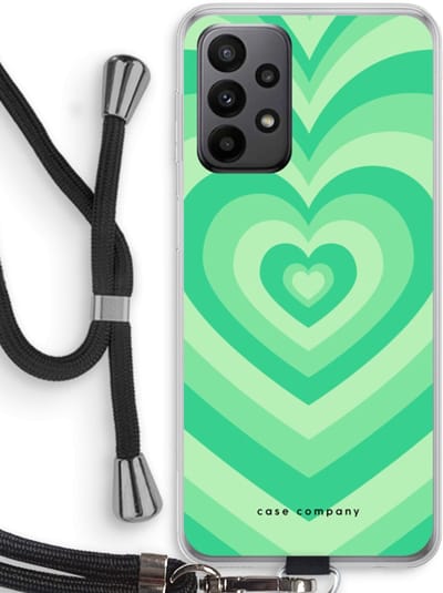 Case Company® - Hoesje met koord geschikt voor Samsung Galaxy A23 hoesje met Koord - Hart Groen - Telefoonhoesje met Zwart Koord - Bescherming aan alle Kanten en Over de Schermrand