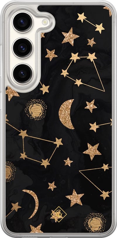 Casimoda® hoesje - Geschikt voor Samsung Galaxy S23 - Counting The Stars - 2-in-1 case - Schokbestendig - Sterren - Verhoogde randen - Goudkleurig, Transparant