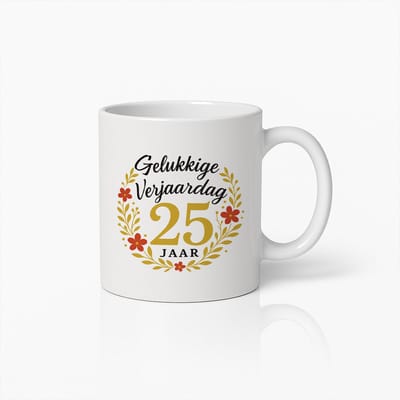 Gelukkige 25ste Verjaardag Mok 330ml – Elegante Bloemenontwerp Cadeau
