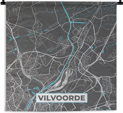 Wandkleed - Wanddoek - Stadskaart – Grijs - Kaart – Vilvoorde – België – Plattegrond - 180x180 cm - Wandtapijt