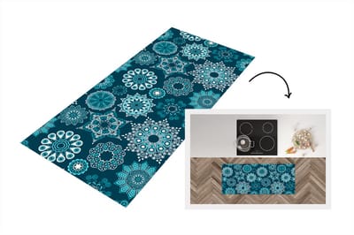 Keukenloper - Loper keuken - Sneeuwvlok - Luxe - Blauw - Zilver - Design - 120x50 cm - Keukenloper vinyl
