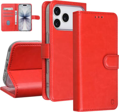 TUNIQ telefoonhoesje voor Apple iPhone 17 Pro - met cardholder voor 3 kaarten - Rood