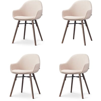 Nolon Nena-Mae Eetkamerstoelen Set van 4 Beige - met Armleuningen - Stof - Houten Poten - Walnoot - Design - Scandinavisch - Comfortabel