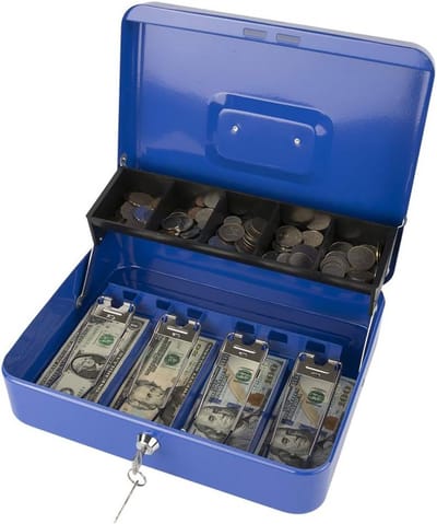 Vergrendelingsdoos met Sleutel - Geldorganizer met Cash Tray - XL Blauwe Lock Box