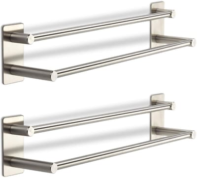 2 stuks SOTECH dubbele hakenlijst Talida RVS, lengte: 435 mm zelfklevend incl. 3 S-haken voor keuken en badkamer