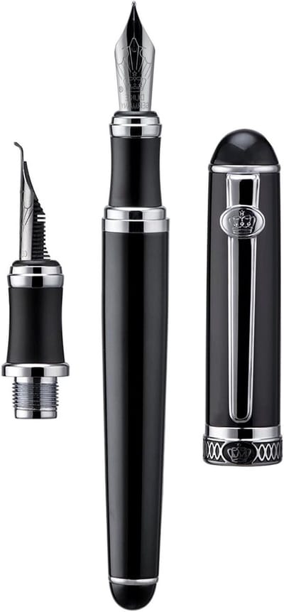 Duke D2 Vulpen, Zwart met Zilveren Rand, Fijne Nib en Extra Fude Nib voor Calligrafie en Schrijven