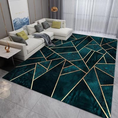 Luxe Moderne Geometrische Woonkamer Tapijten Huisdecoratie Goudgroene Kleden voor Slaapkamer Wasbare Pluizige Grote Oppervlaktemat Bedzijde 120*160cm