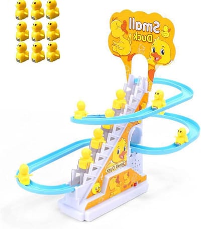 Eenden Klimtrap Speelgoed - Glijbaan Eendjes - Kinderen Spelen - Met Muziek en Lichtjes - 27.5x24.5x14cm - Geel