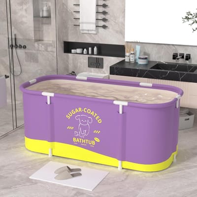 Draagbare Opvouwbare Badkuip voor Volwassenen – Industrial Home Luxe Compact Spa Bad – IJsbad & Warmtebad – Persoonlijke Badkuip voor Kleine Badkamers, Douchecabines & Appartementen – 115 x 59,6 x 50 cm – Paars