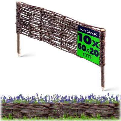 KADAX Palissade van wilgentenen, natuurlijk wilgenhek, handgemaakt wilgenvlechthek, tuinhek voor paden en bloembedden, omheining gazonrand (10 stuks 60 x 20 cm)