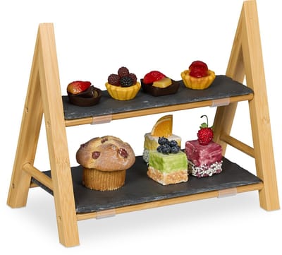 etagere 2 laags - 27 cm - 2 leistenen serveerplanken - bamboe