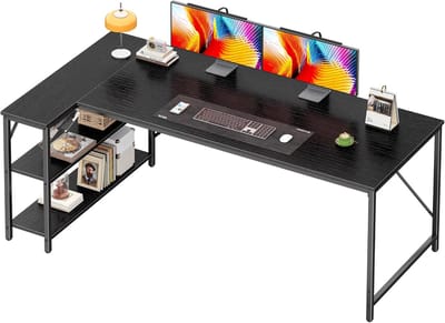 L-vormig Bureau Hoekbureau met Opbergplanken - 160cm Computerbureau voor Thuiswerken en Gaming