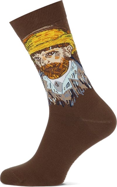 MarcMarcs - Herensok Bruin | Vincent van Gogh met Hoed - Maat 43/46 - Hoge Kwaliteit Katoen 70% - Generation Line - Superfijn - 1 Paar