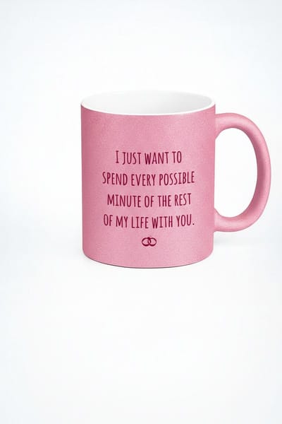 Roze Glitter Mok 'Rest van Mijn Leven met Jou' - Romantisch Liefdes Cadeau met Ringen