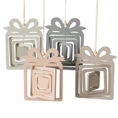 B.F. 4-delige set cadeau decoratiehangers, elk 1x beige, roze, groen & grijs van hout - 2048640
