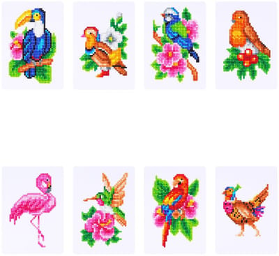 Minipaintings - 009 - set van 8 - Vogels - diamond painting - compleet pakket - Diamond painting by Wietske
