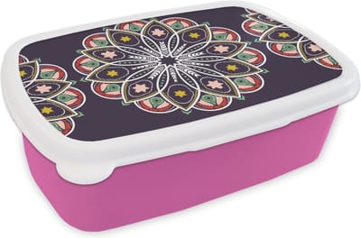 Broodtrommel Roze - Lunchbox - Brooddoos - Mandala - Ster - Design - 18x12x6 cm - Kinderen - Meisje