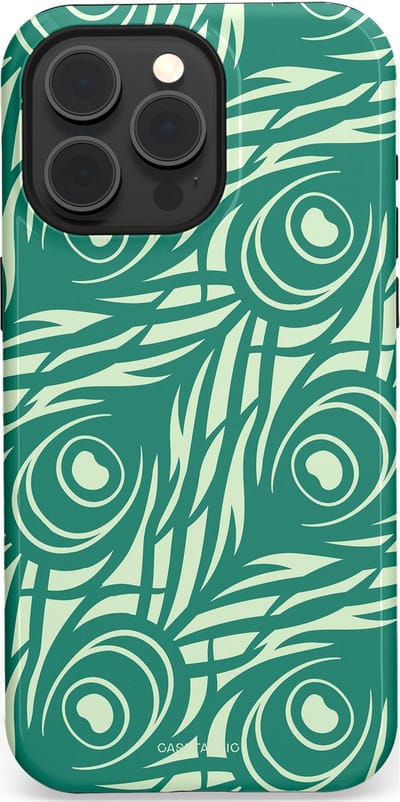 Casetastic hoesje geschikt voor Apple iPhone 15 Pro Max - MagSafe - Dubbellaagse bescherming - Troste Turquoise Pauw Veren - Fashion Case - Turquoise Mintgroen Crème