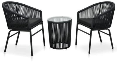 Balkonset 2 personen - Tuinset - Bistroset - Zwart - Weerbestendig - 3 delig - Tuintafel en 2 stoelen - 2 personen - Poly rattan