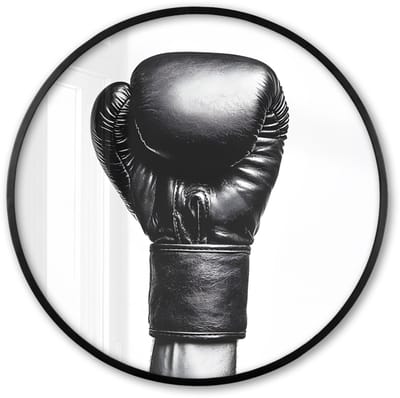 Poster in lijst Rond - Fotolijst 60x60 cm - Posters - Bokshandschoen - Zwart - Hand - Ronde posterlijst zwart - Decoratie - Wanddecoratie woonkamer - Muurdecoratie slaapkamer