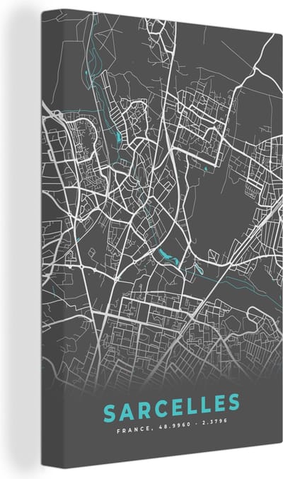 Canvas Schilderij Sarcelles - Frankrijk - Plattegrond - Kaart - Stadskaart - 20x30 cm - Wanddecoratie