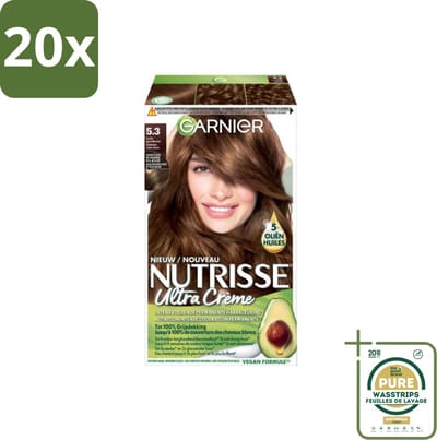 20 x Garnier - Nutrisse Ultra Crème 5.3 - Haarkleuring - Licht Goudbruin - Intens Voedend - Permanente Kleur - Grootverpakking - Haarkleur - Haarverf - Voedende Haarkleuring - Permanente Kleur - Grijsdekking