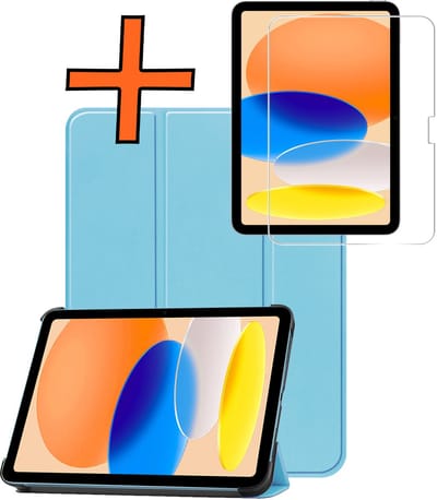 Hoesje - Geschikt voor Apple iPad A16/A18 (2025/2026) - 11 inch (11e & 12e generatie) - Met Screenprotector - Trifold Bookcase - Hard Cover - Hardcover Book Case - Tablet Hoes - Lichtblauw