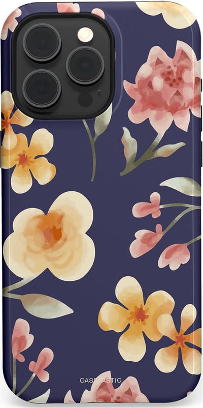 Casetastic Hoesje Geschikt voor Apple iPhone 15 Pro Max Magsafe - Stijlvolle Beschermende Duo-layer Case - Bloesemnacht Marine