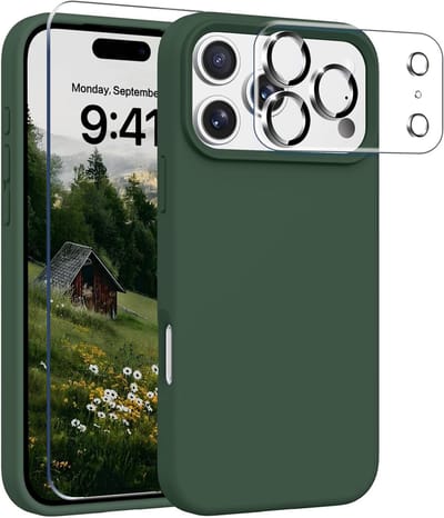 Stravo Siliconen Hoesje geschikt voor iPhone 17 Pro , Groen, Met 1X Screenprotector + 1X Cameralensbeschermer, [Zachte Krasbestendige Microvezelvoering], Vloeibare Siliconen Schokbestendige Beschermende Telefoonhoes