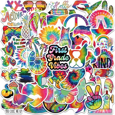 Tie Dye Stickers set - 50 Leuke Stickers voor Laptop, Muur, Decoratie, Agenda etc. - Peace/Hippie/Regenboog