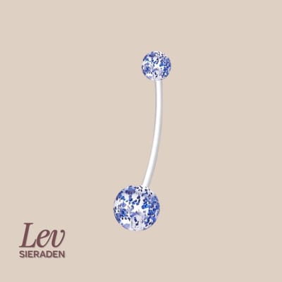 Lev Sieraden - 1.6x38mm zwangerschaps piercing - Glitter bombs blauw - UV acryl piercing - PTFE/Bioplast/Bioflex