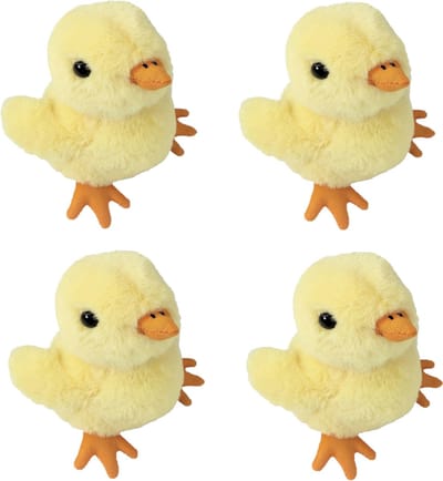 Inware Kuikentje knuffel - 4x - pluche kuiken - geel - 15 cm - boerderij knuffel