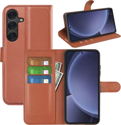 MobyDefend Hoesje - Geschikt voor Samsung Galaxy S25 Plus (S25+) - Kunstleren Wallet Book Case (Sluiting Voorkant) - Bruin