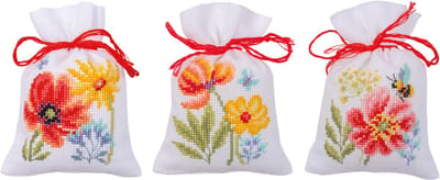 Vervaco - Kruidenzakje kit Klaprozen en wilde bloemen set v3 - PN-0230489 - Borduren - Borduurpakket - Borduurpakket volwassenen - Borduurpakket kind