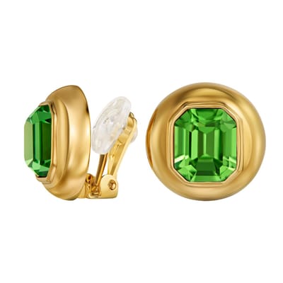 Traveller Clip Oorbellen - Oorclips Dames - 22 Karaat Verguld - Kristallen - Groen Peridot - Octagon - 13x11mm - Rond - 20mm - 157871