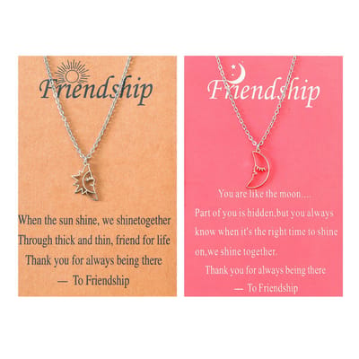 BFF Ketting voor 2 met Halve Zon en Maan - Zilverkleurig - Vriendschapsketting met Cadeau kaartje - Pax Amare